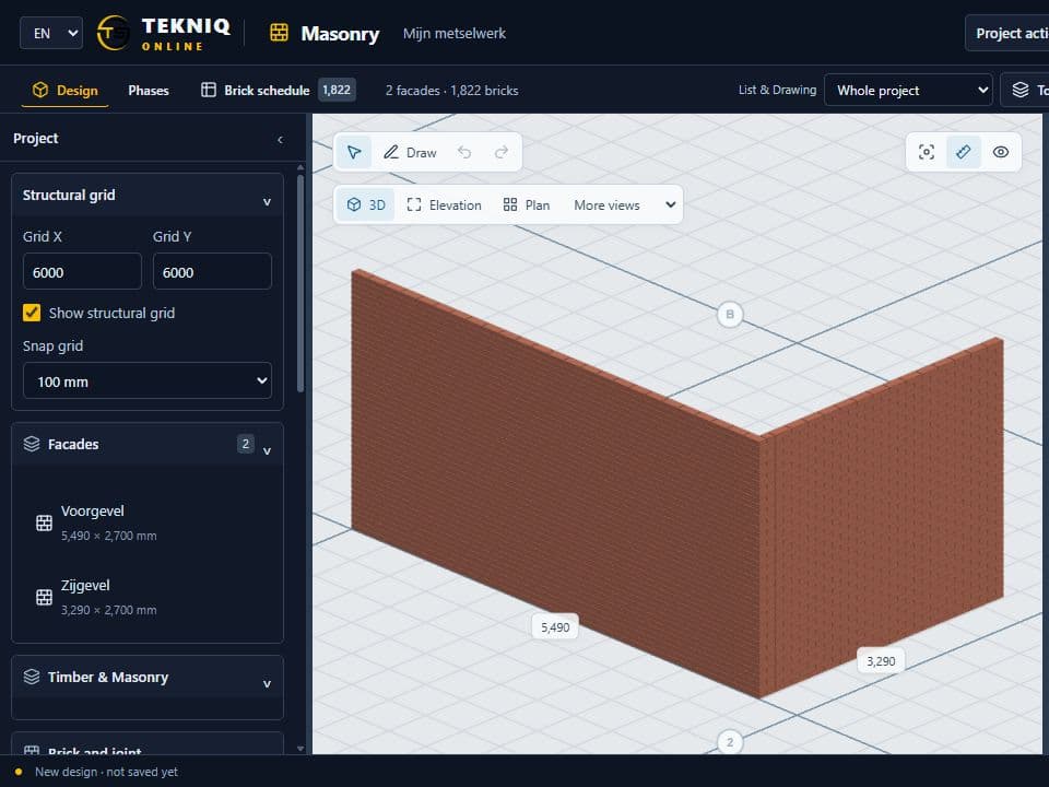 Gevelmodel met stenen en openingen in Masonry