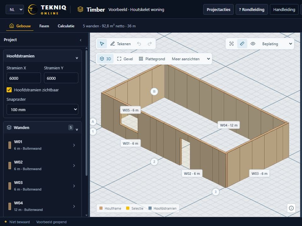 Hetzelfde Timber-model met beplating